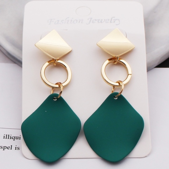 **XENA* Green x Gold Irregular Geometric Fashion Dangle Earrings - Picture 1 of 1